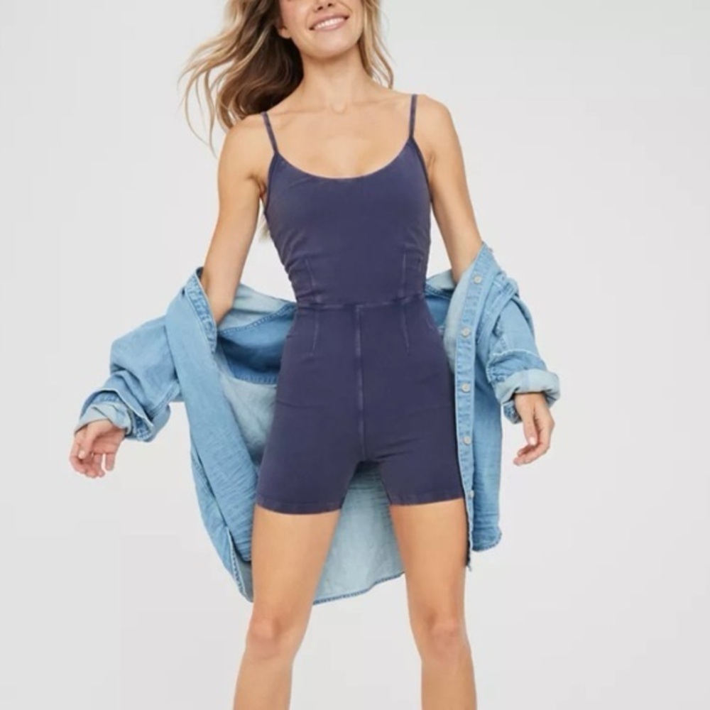 OFFLINE by Aerie Real Me Cut-Out Romper Faded Black Athletic Bodysuit Large - Picture 6 of 7